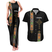 Ethiopia Saba Kemis Couples Matching Tank Maxi Dress and Hawaiian Shirt Ethiopian Cross Lion Of Judah Black Color