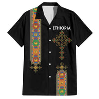 Ethiopia Saba Kemis Family Matching Long Sleeve Bodycon Dress and Hawaiian Shirt Ethiopian Cross Lion Of Judah Black Color