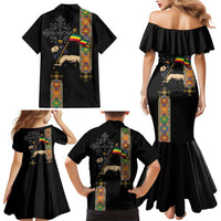 Ethiopia Saba Kemis Family Matching Mermaid Dress and Hawaiian Shirt Ethiopian Cross Lion Of Judah Black Color