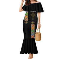 Ethiopia Saba Kemis Family Matching Mermaid Dress and Hawaiian Shirt Ethiopian Cross Lion Of Judah Black Color