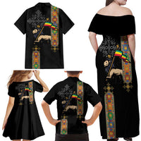 Ethiopia Saba Kemis Family Matching Off Shoulder Maxi Dress and Hawaiian Shirt Ethiopian Cross Lion Of Judah Black Color