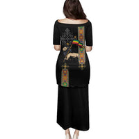 Ethiopia Saba Kemis Family Matching Puletasi and Hawaiian Shirt Ethiopian Cross Lion Of Judah Black Color