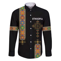 Ethiopia Saba Kemis Family Matching Short Sleeve Bodycon Dress and Hawaiian Shirt Ethiopian Cross Lion Of Judah Black Color