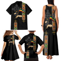 Ethiopia Saba Kemis Family Matching Tank Maxi Dress and Hawaiian Shirt Ethiopian Cross Lion Of Judah Black Color