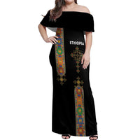 Ethiopia Saba Kemis Off Shoulder Maxi Dress Ethiopian Cross Lion Of Judah Black Color