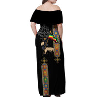 Ethiopia Saba Kemis Off Shoulder Maxi Dress Ethiopian Cross Lion Of Judah Black Color