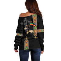Ethiopia Saba Kemis Off Shoulder Sweater Ethiopian Cross Lion Of Judah Black Color