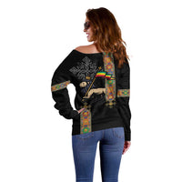 Ethiopia Saba Kemis Off Shoulder Sweater Ethiopian Cross Lion Of Judah Black Color