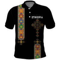Ethiopia Saba Kemis Polo Shirt Ethiopian Cross Lion Of Judah Black Color