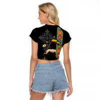 Ethiopia Saba Kemis Raglan Cropped T Shirt Ethiopian Cross Lion Of Judah Black Color