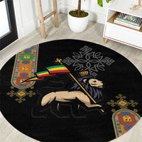 Ethiopia Saba Kemis Round Carpet Ethiopian Cross Lion Of Judah Black Color