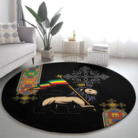 Ethiopia Saba Kemis Round Carpet Ethiopian Cross Lion Of Judah Black Color