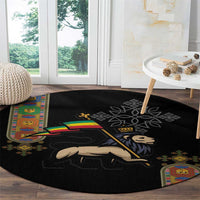 Ethiopia Saba Kemis Round Carpet Ethiopian Cross Lion Of Judah Black Color
