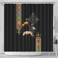 Ethiopia Saba Kemis Shower Curtain Ethiopian Cross Lion Of Judah Black Color