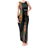 Ethiopia Saba Kemis Tank Maxi Dress Ethiopian Cross Lion Of Judah Black Color