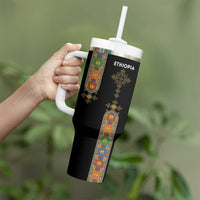 Ethiopia Saba Kemis Tumbler With Handle Ethiopian Cross Lion Of Judah Black Color
