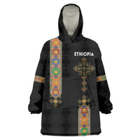Ethiopia Saba Kemis Wearable Blanket Hoodie Ethiopian Cross Lion Of Judah Black Color