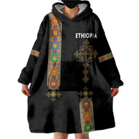Ethiopia Saba Kemis Wearable Blanket Hoodie Ethiopian Cross Lion Of Judah Black Color