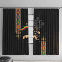 Ethiopia Saba Kemis Window Curtain Ethiopian Cross Lion Of Judah Black Color
