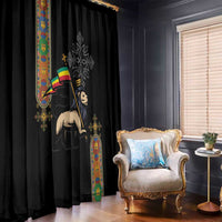 Ethiopia Saba Kemis Window Curtain Ethiopian Cross Lion Of Judah Black Color