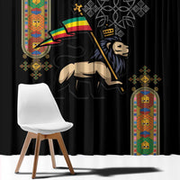 Ethiopia Saba Kemis Window Curtain Ethiopian Cross Lion Of Judah Black Color