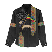 Ethiopia Saba Kemis Women Casual Shirt Ethiopian Cross Lion Of Judah Black Color