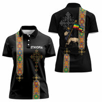 Ethiopia Saba Kemis Women Polo Shirt Ethiopian Cross Lion Of Judah Black Color