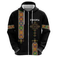 Ethiopia Saba Kemis Zip Hoodie Ethiopian Cross Lion Of Judah Black Color
