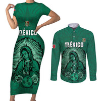 Custom Mexico Guadalupe Football Couples Matching Short Sleeve Bodycon Dress and Long Sleeve Button Shirt Viva Mexico