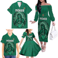 Custom Mexico Guadalupe Football Family Matching Off The Shoulder Long Sleeve Dress and Hawaiian Shirt Viva Mexico