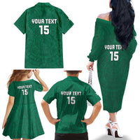 Custom Mexico Guadalupe Football Family Matching Off The Shoulder Long Sleeve Dress and Hawaiian Shirt Viva Mexico