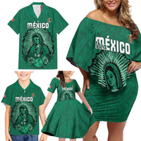 Custom Mexico Guadalupe Football Family Matching Off Shoulder Short Dress and Hawaiian Shirt Viva Mexico