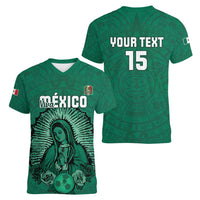 Custom Mexico Guadalupe Football Women V-Neck T-Shirt Viva Mexico