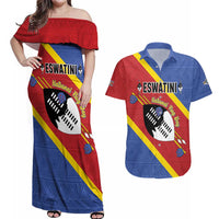 Personalized Eswatini National Flag Day Couples Matching Off Shoulder Maxi Dress and Hawaiian Shirt Nguni Shield Flag Style