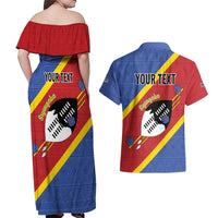 Personalized Eswatini National Flag Day Couples Matching Off Shoulder Maxi Dress and Hawaiian Shirt Nguni Shield Flag Style