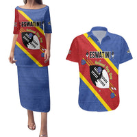 Personalized Eswatini National Flag Day Couples Matching Puletasi and Hawaiian Shirt Nguni Shield Flag Style