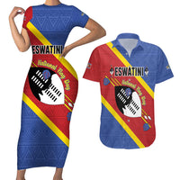 Personalized Eswatini National Flag Day Couples Matching Short Sleeve Bodycon Dress and Hawaiian Shirt Nguni Shield Flag Style