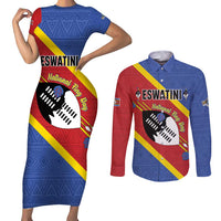 Personalized Eswatini National Flag Day Couples Matching Short Sleeve Bodycon Dress and Long Sleeve Button Shirt Nguni Shield Flag Style