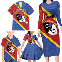 Personalized Eswatini National Flag Day Family Matching Long Sleeve Bodycon Dress and Hawaiian Shirt Nguni Shield Flag Style
