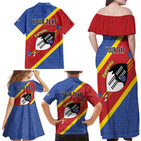 Personalized Eswatini National Flag Day Family Matching Off Shoulder Maxi Dress and Hawaiian Shirt Nguni Shield Flag Style