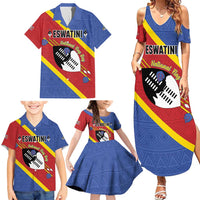 Personalized Eswatini National Flag Day Family Matching Summer Maxi Dress and Hawaiian Shirt Nguni Shield Flag Style