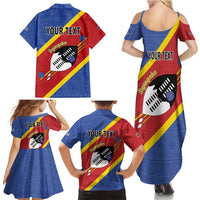 Personalized Eswatini National Flag Day Family Matching Summer Maxi Dress and Hawaiian Shirt Nguni Shield Flag Style