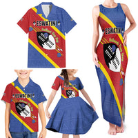 Personalized Eswatini National Flag Day Family Matching Tank Maxi Dress and Hawaiian Shirt Nguni Shield Flag Style