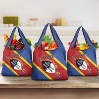 Personalized Eswatini National Flag Day Grocery Bag Nguni Shield Flag Style
