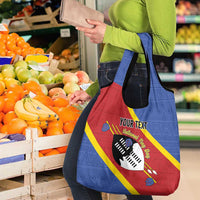 Personalized Eswatini National Flag Day Grocery Bag Nguni Shield Flag Style