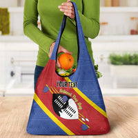 Personalized Eswatini National Flag Day Grocery Bag Nguni Shield Flag Style