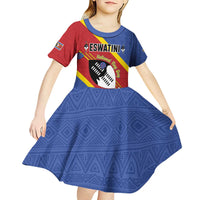 Personalized Eswatini National Flag Day Kid Short Sleeve Dress Nguni Shield Flag Style