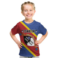 Personalized Eswatini National Flag Day Kid T Shirt Nguni Shield Flag Style