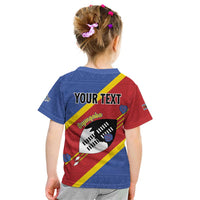 Personalized Eswatini National Flag Day Kid T Shirt Nguni Shield Flag Style