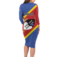Personalized Eswatini National Flag Day Long Sleeve Bodycon Dress Nguni Shield Flag Style
